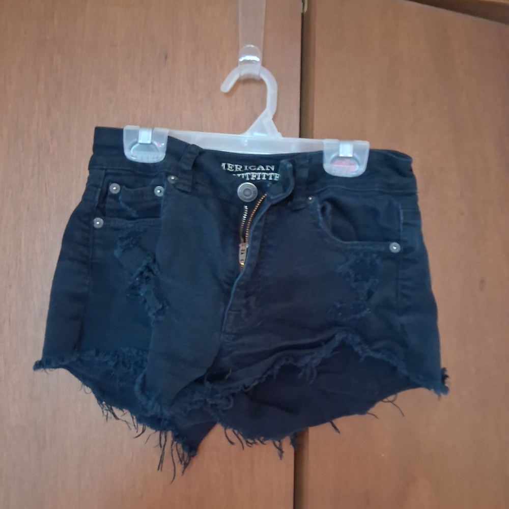 American Eagle Outfitters Dark Blue Distressed Jean Shorts